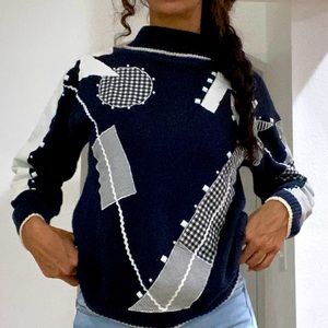 Dark Blue Pattered Vintage Sweater